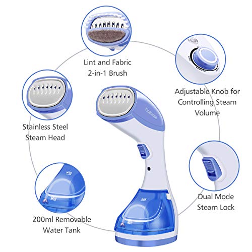 Godmorn Handheld Garment Steamer, 1100w Powerful Steamer for Clothes, 30s Fast Heat-up Wrinkle Remover, Adjustable Knob for Controlling Steam Volume, 100% Safe, 200ml Capacity for Home and Travel