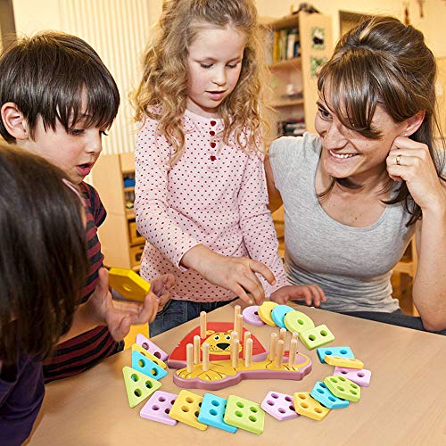 INNOCHEER Wooden Puzzle, Toddler Game, Shapes Sorter Preschool Geometric Blocks Stacking Games for 1 2 3 4-5 Year Old Kids