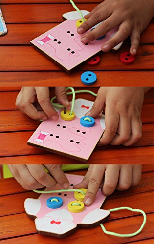 BabyPrice Kids Fine Motor Skills Toy --- Wooden Sewing on Buttons, Lacing Beads Board Toys, Sewing Play Kit Educational Toy for Toddlers and Preschoolers - Thumbnail 3