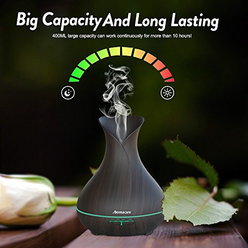 AromaCare 400ml Essential Oil Diffuser with Wood Grain, Ultrasonic Cool Mist Aromatherapy Humidifier with 4-Timer and 7-Color LED Lights Changing for Home, Yoga, Office, Spa, Bedroom, Baby Room - Thumbnail 2