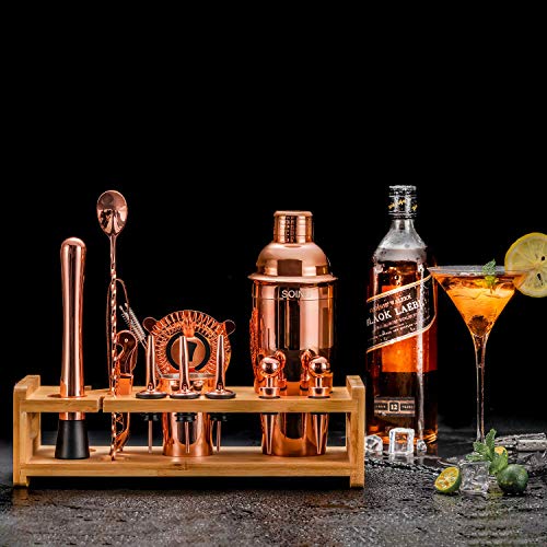 Soing 24-teiliges Cocktail-Shaker-Set aus Rotkupfer zum Mixen von Getränken, Bar-Werkzeuge aus Edelstahl mit Ständer… – Bild 7