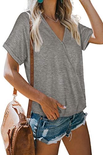 NSQTBA Womens V Neck Wrap Tops Short Sleeve Summer Blouses Loose Casual Shirts 2 NSQTBA Womens V Neck Wrap Tops Short Sleeve Summer Blouses Loose Casual Shirts