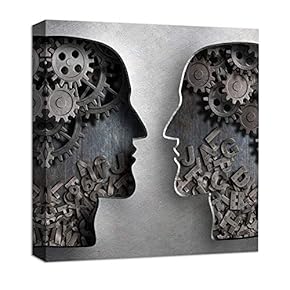 Canvas Wall Art Abstract Gear Brain Painting Artwork for Home Prints Framed - 12x12 inches