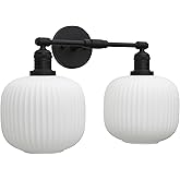 Pathson 2 Lights Milk White Globe Wall Sconce, Hardwired Antique Double Sconce for Living Room Home Decor, Striped Glass Bath