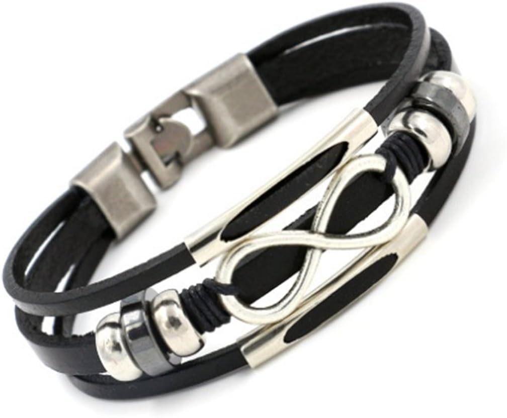 COSORO Punk Alloy Leather Bracelet Love Infinity Symbol with Stainless Steel Clasp Fit Men,Women(21cm) - Image 4