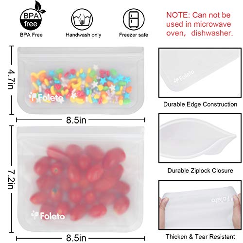 6 Pack Reusable Storage Bags Leakproof Easy Seal Ziplock Snack Bags for Food Storage Home Organization Eco-friendly - Thumbnail 2