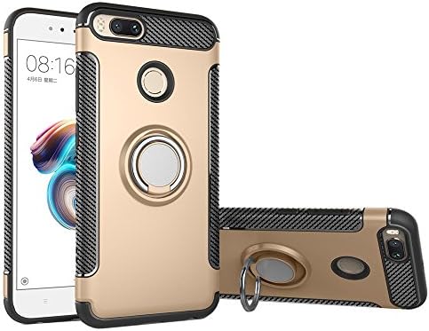 Xiaomi Mi A1 case with Finger Grip Ring Magnetic Car Mount holder, GOGME Rugged TPU/PC Double layer Hybrid Armor cover and 360° Rotation Kickstand 2 in 1. golden