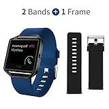 Fitbit Blaze Bands Large, JAKPAS 2PCS Silicone Replacement Bands with Black Frame for Fitbit Blaze Smart Fitness Watch (Black & Blue)