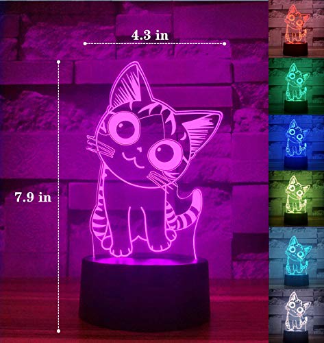 Cherish tea Cat 3D LED Night Light,3D Optical Illusion Visual Lamp 7 Colors Gradual Smart Touch Desk - //coolthings.us