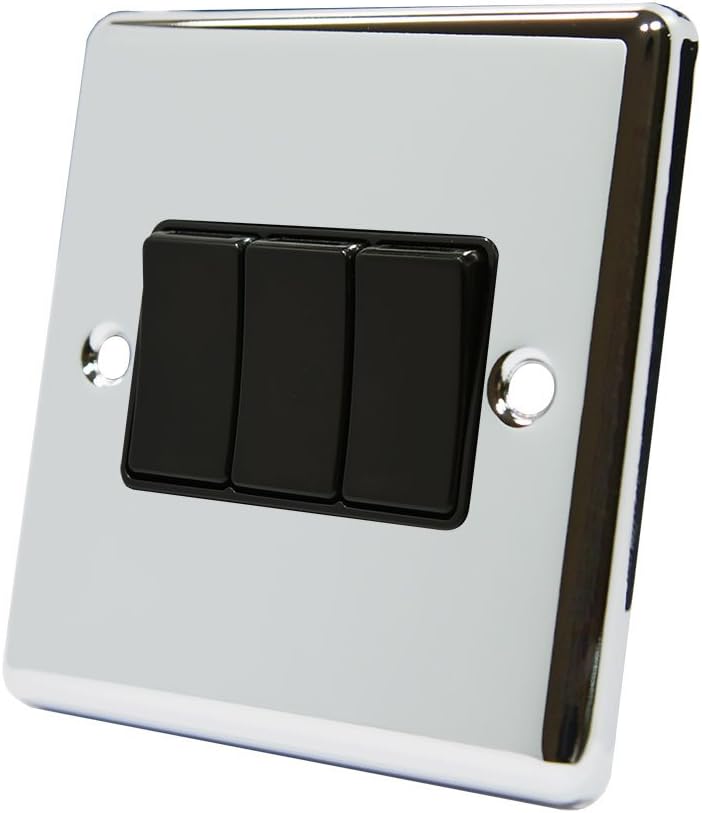 Alliance Electrical 10A 3-Gang 2-Way Polished Chrome Switch Black