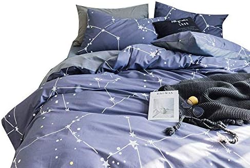 XUKEJU 3 Pieces Bedding Sets Hidden Zipper Closure With 4 Corner Ties For Teens Boys Girls 100% Cotton Duvet Cover Set Printed Sky Universe Constellation Patterns (Twin, Constellation-C)