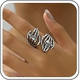 Jugielu Gothic Skull Hand Ring Silver Skeleton Hand Wrap Open Finger Ring Punk Skull Hands Hug Rings Scary Halloween Skeleton Adjustable Stacking Knuckle Jewelry for Women