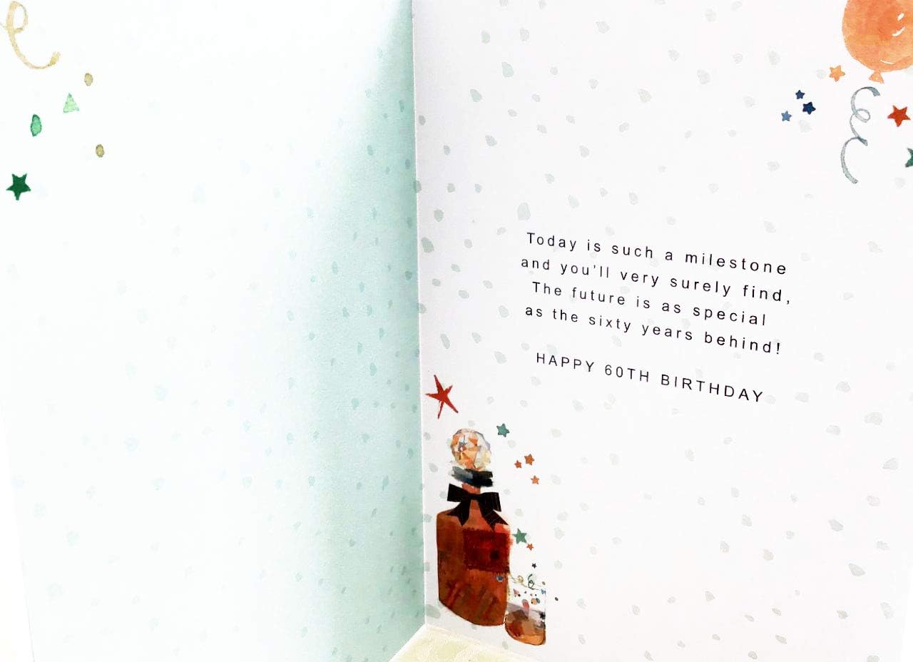 60th Birthday Card for A Man - Vintage Spirits - 8.5 x 6 Inches - Words and Wishes, Muted - Image 3