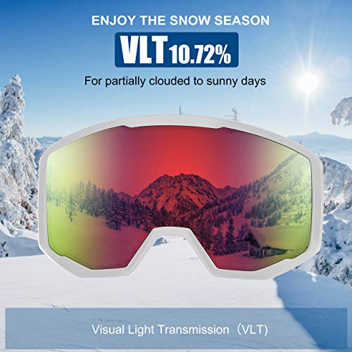 NXONE Ski Goggles for Men and Women, Anti-Fog Over Glasses Snowboard Goggles with UV Protection, Windproof Helmet Compatible Dual Lens Goggles-100% UV Protection