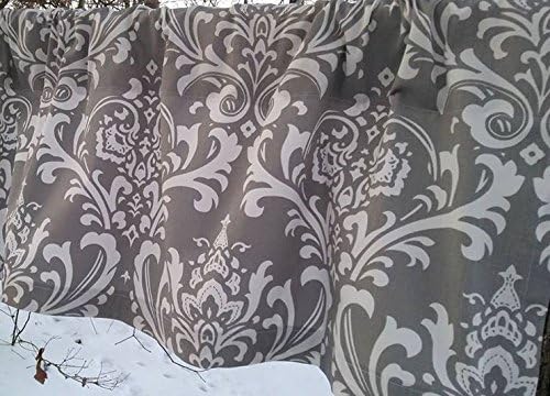 Grey and White Damask Valances, Two Valance Curtains, Set of Two Grey Damask Valances, 100% Quality Medium Weight Drapery Twill Cotton Premier Prints; 52" Wide by 15" Long