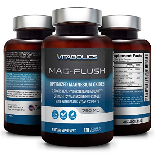 Mag Flush 750 mg 120 Caps Natural Magnesium Oxide Gentle Laxative