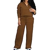 Adogirl Women 2 Piece Outfits Sweatsuit Set Fall Long Sleeve Half Zip Sweatshirt Wide Leg Sweatpants Tracksuit Lounge Sets
