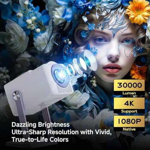 LaylaTang K300 Smart Projector, WiFi 6 & BT 5.4 for Outdoor Movie Night, 360° Stand with Auto Keystone, Native 1080P (4K Support) Portable Cinema for Backyard Gatherings & Summer Sports Season