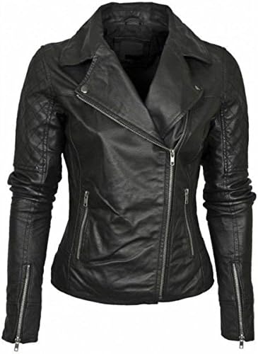 Prim leather Women's Lambskin Leather Bomber Biker Jacket Small Black