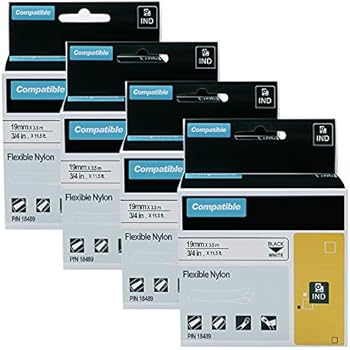 4-Pack Compatible Industrial Label Tapes Replacement DYMO 18489 Flexible Nylon Label Tapes for DYMO Industrial Rhino Pro 4200, 5200, 5000, 6000 Label Maker, Black on White, 3/4'' x 11.5'