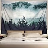 Heopapin Misty Forest with Mountains Tapestry Fog Fantasy Magical Trees Landscape Wall Hanging Mandala Bohemian Wall Tapestry 3D Vision Nature Tree Tapestry Wall Hanging