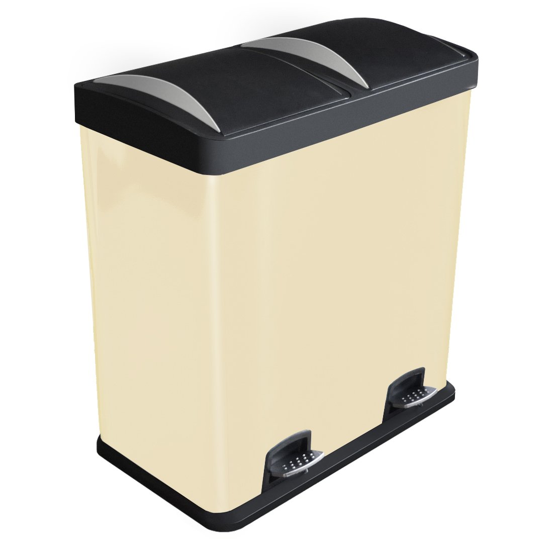 60 Litre Double Dual Cream Powder Coated Steel 2 in 1 Pedal Recycle Bin
