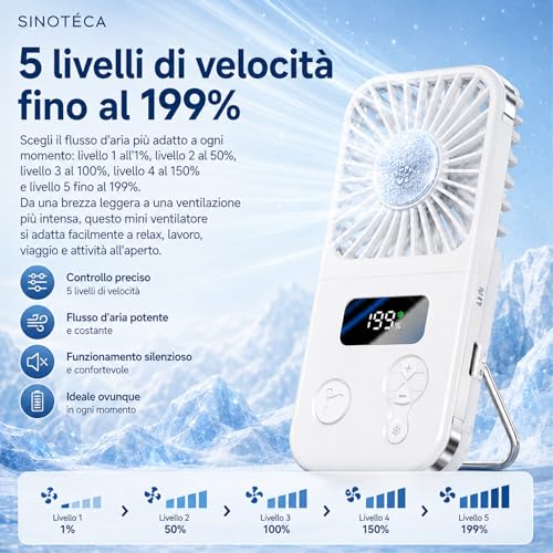 SINOTE'CA Portable Cooling Fan Foldable USB Rechargeable 5 Speed Levels Neck Table Fan with Power Bank Function
