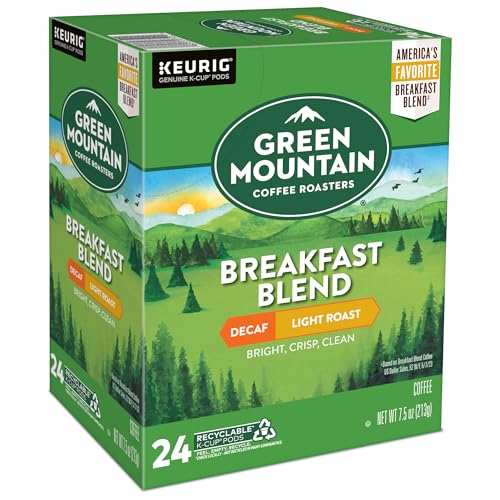GREEN MOUNTAIN COFFEE ROASTERS BREAKFAST BLEND DECAF COFFEE, KEURIG SINGLE SERVE K-CUP PODS, LIGHT ROAST, 24 COUNT