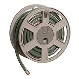 Suncast CPLSWA100 Fully Assembled Outdoor Wall Mount Tracker with Removable Reel 100' Hose Capacity, Taupe