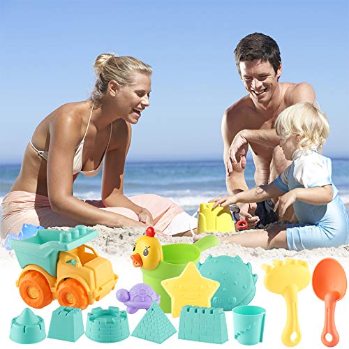 MINGPINHUIUS Toddlers Beach Toys Kids Beach Sand Toy Set with Dump Truck Duck Bucket and Mesh Bag Soft Plastic Material (13 pcs) - Thumbnail 6