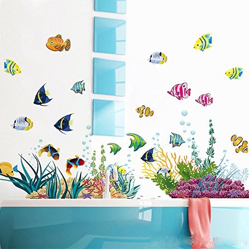 Hokil 3D Ocean Wall Stickers Fish Undersea World Pasted Bathroom Bedroom Living Room Wall Decal for Kids