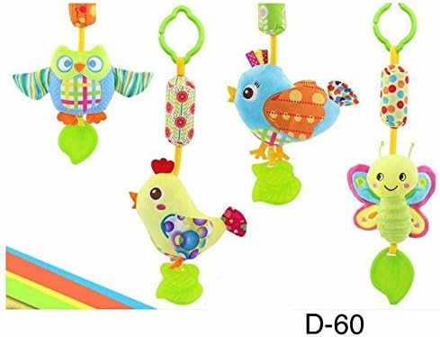 1stbabystore Infant Baby Animal Design Soft Plush Wind Chimes Baby Rattle Baby Stroller Crib Hanging with Teether for Newborn Baby (Mix Designs, Multicolour)