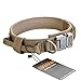 Pettom Tactical Dog Adjustable Collar Military Training Molle Nylon Dog Collar Leash With Handle Steel Buckle 1.5'' (L, Brown)