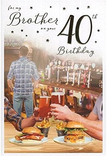 ICG Brother 40th Birthday Card - Pub Lunch Pints of Beer & Gold Foiled Writing 9" x 6", grey and silver, 23cm x 15cm