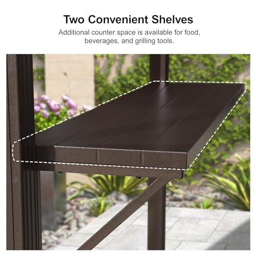 PURPLE LEAF 6' X 9' Hardtop Grill Gazebo for Patio Permanent Metal Roof with 2 Side Shelves Deck Yard Tent Aluminum Garden Outside Sun Shade Outdoor BBQ Canopy, Brown
