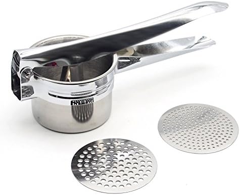 Attac Stainless Steel Potato Ricer/ Masher Food Presser/ Fruit Vegetable Juicer Maker/ Baby Food Strainer, 2 Interchangeable Discs for Coarse &amp; Fine Ricing.