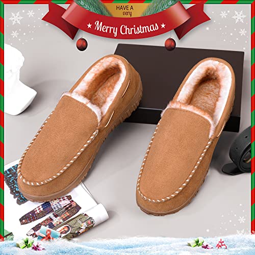 festooning Mens Slippers Moccasins Slip on Memory Foam House Slipper Shoes Beige Size 9