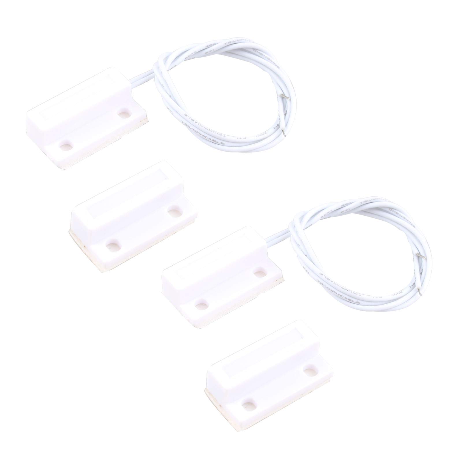 HALJIA 2PCS MC 38 Wired Door Window Sensor Magnetic Switch MC-38 Surface Mount Wired NC Door Sensor Alarm Magnetic Reed Switch White for Home Alarm System