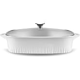 CorningWare QuickHeat 5.7-QT Cast Aluminum Roaster With Lid &amp; Non-Stick Ceramic Interior, Lightweight and Fast Even Heat Baking &amp; Cooking, For Meats, Soup, Browning, Searing, French White