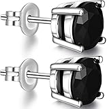 ZowBinBin Sterling Silver Round Cut Cubic Zirconia Stud Earrings,Fashion Black Cubic Zirconia Earrings