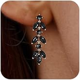 Vetieeimo Dainty Dangle Earrings Elegant Marquise Leaf Cubic Zirconia Drop Earrings Wedding Prom Parties Earrings Stylish Jewelry Gift