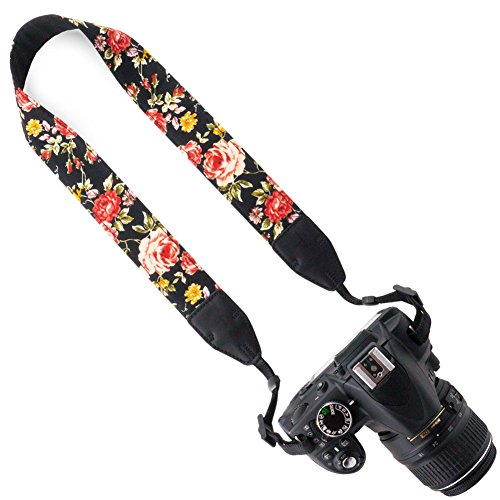 Wolven DSLR/SLR Camera Neck Shoulder Belt Strap Cotton DSLR/SLR Camera Neck Shoulder Belt Strap For Nikon Canon Samsung Pentax Sony Olympus or Other Cameras - Black Rose
