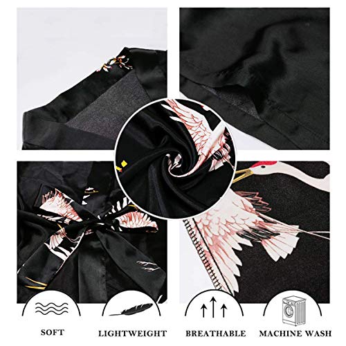 ETAOLINE Womens Satin Kimono Robe Printed Bathrobes Bridal Dressing Gown - Thumbnail 3