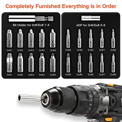 Jellas 22PCS Screw Extractor, Damaged Screw Extractor Kit with 64-65 HRC Hardness, Separate Burnishing and Extracting Bits, Magnetic Extension Bit Holder and Adapter for Damaged Screws or Bolts 2-12mm