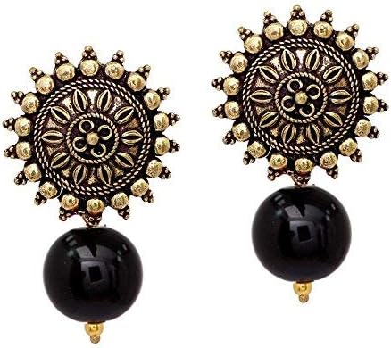 Silver Arts Sun Shape With Beads Gold Plated Oxidized Stud Drop earring