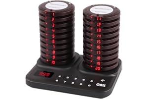AGJ Restaurant Pager System Wireless 20 Coaster Beeper Buzzer System Guest Customer Queue Pagers for Food Truck Church Nursery Clinic Coffee Shop