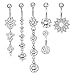 LOYALLOOK 7PCS 14G Dangle Belly Button Rings for Women 316L Stainless Steel CZ Navel Barbell Rings Heart Star Moon Curved Barbell Body Piercing Jewelry