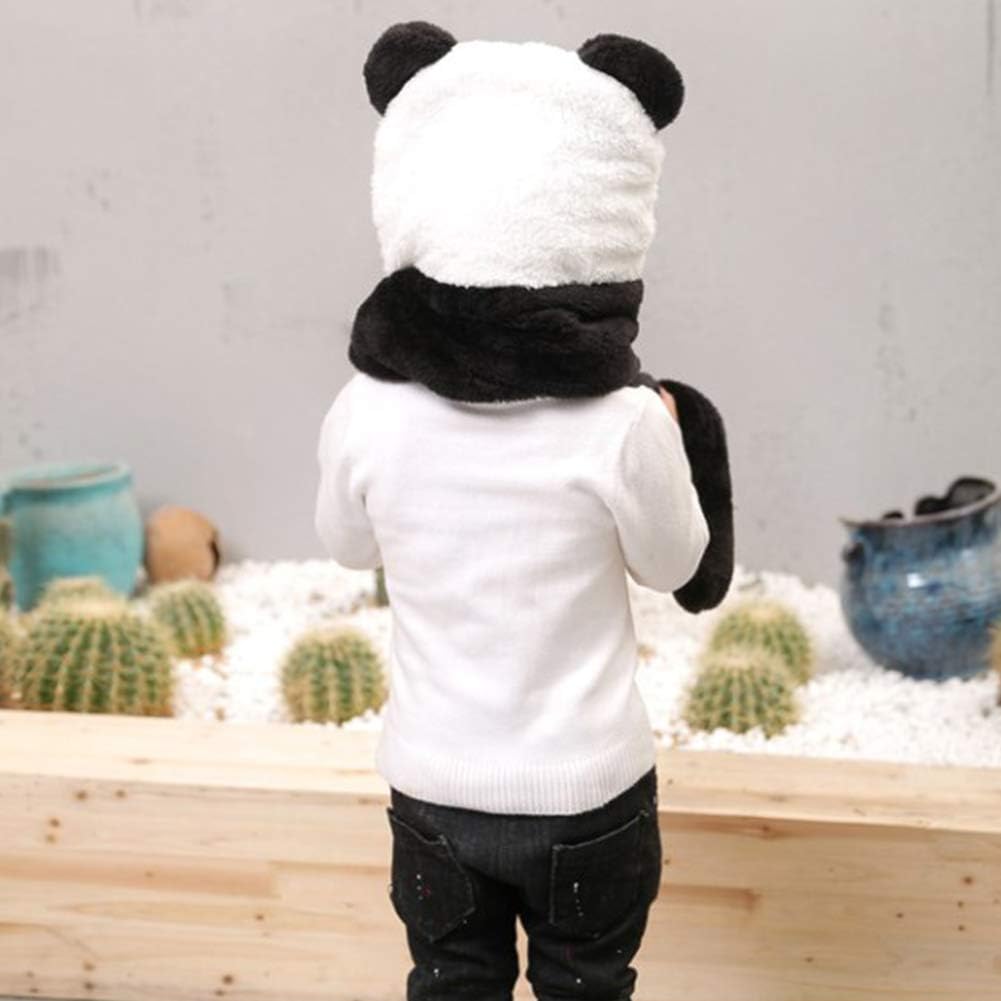 Kids 2 In 1 Hat Scarf Set Winter Plush Panda Full Hood Hats Crossbody Bag Warm Earflap Long Scarf Animal Hoodie Hat Shawl Wraps for Girls Boys 3-8 Years - Image 5