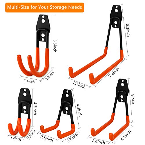 Garage Storage Utility Double Hooks, WOHOME 8-Pack Heavy Duty Wall Hooks for Organizing Power Tools, Ladders, Bulk Items, Bikes, Ropes and More