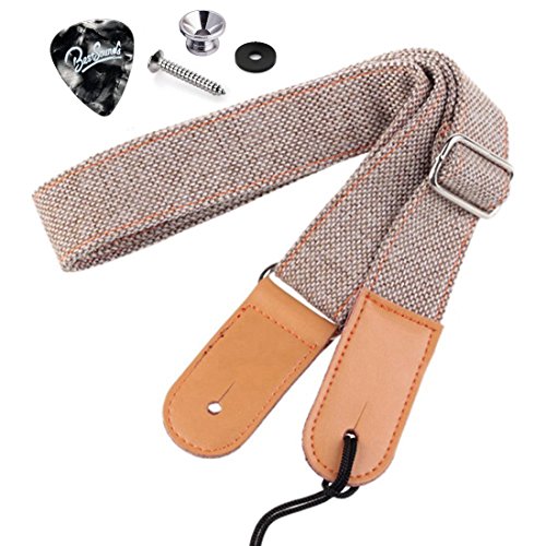 Rinastore Ukulele Strap Country Style Soft Cotton Linen & Genuine Leather Shoulder Strap for Ukulele Banjo Mandolin (Lt Grey-US-12) (Best Female Banjo Players)